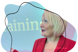 Sarah delivering training.